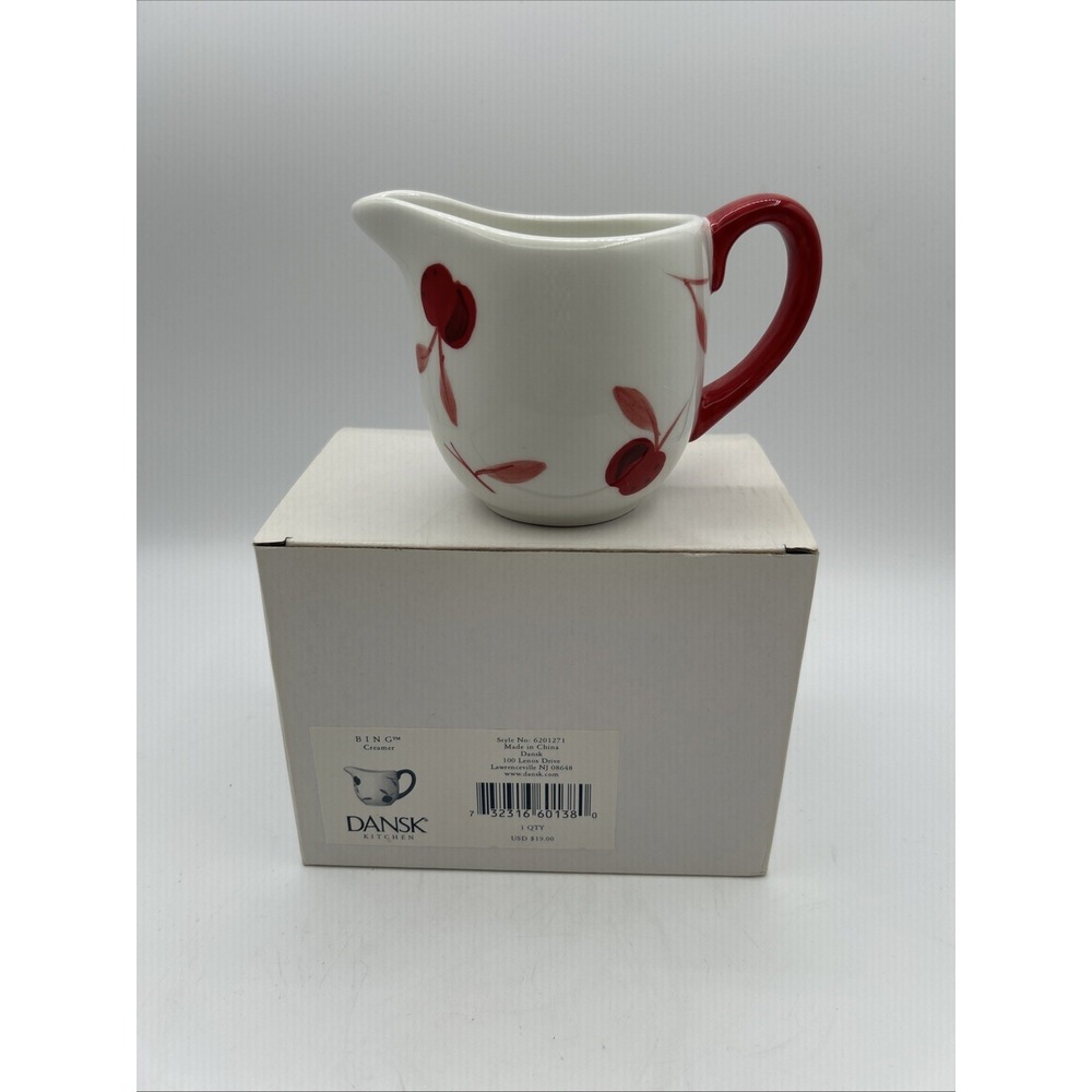 Dansk Creamer Bing Cherry White Red Handpainted Ceramic Pitcher Vintage With Box